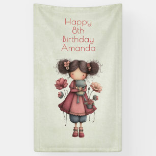 Girl with A Frog Doll Cute Whimsical Birthday Banner