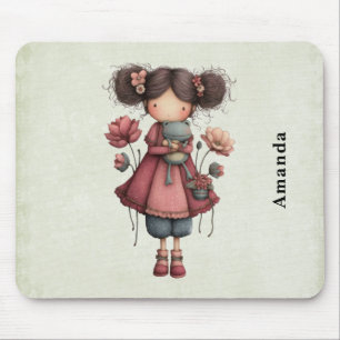 Girl with A Frog Doll Cute Whimsical Mouse Mat