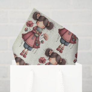 Girl with A Frog Doll Cute Whimsical Pattern Tissue Paper