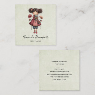 Girl with A Frog Doll Cute Whimsical Square Business Card