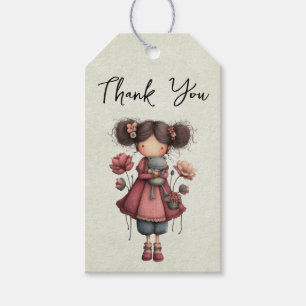 Girl with A Frog Doll Cute Whimsical Thank You Gift Tags
