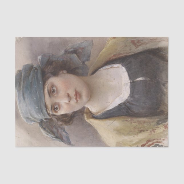 Girl with a Green Headscarf (by Ludwig Passini) Tissue Paper (Front)