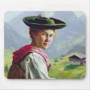 Girl with a Hat in Mountain Landscape Mouse Mat