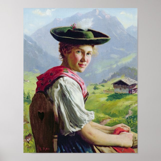 Girl with a Hat in Mountain Landscape Poster (Front)