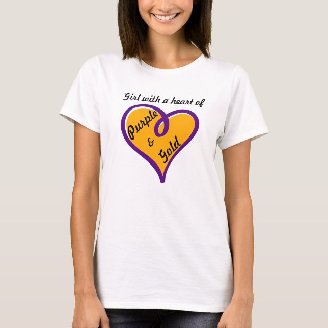 Girl with a heart of Purple & Gold t-shirt design (Front)