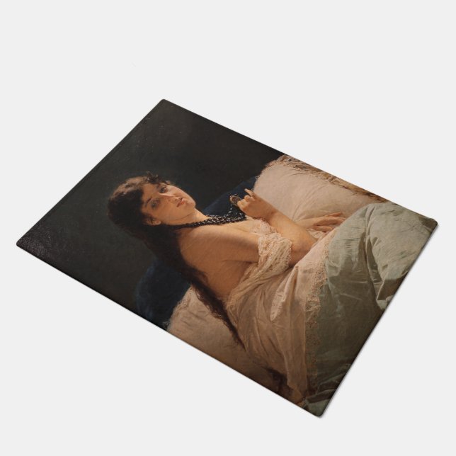 Girl with a Medallion (by Gerolamo Induno) Doormat (Angled)