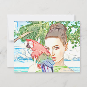 Girl with a parrot  card