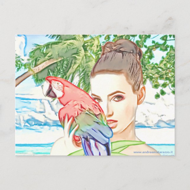 Girl with a parrot   postcard (Front)