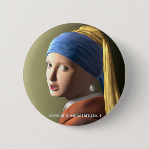 Girl with a pearl earring  6 cm round badge
