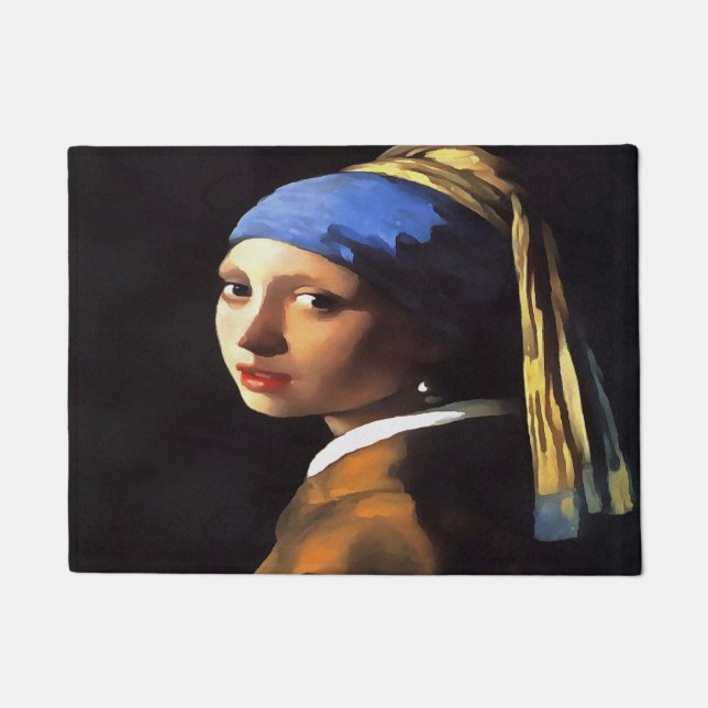 Girl with a Pearl Earring After Johannes Vermeer Doormat (Front)
