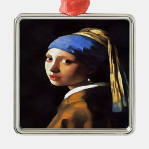 Girl with a Pearl Earring After Johannes Vermeer Metal Tree Decoration