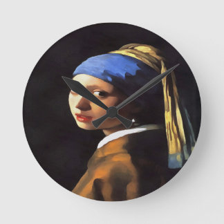Girl with a Pearl Earring After Johannes Vermeer Round Clock