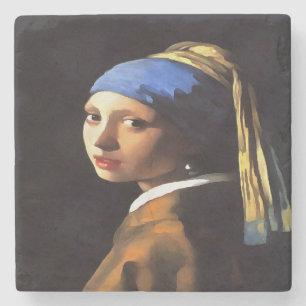 Girl with a Pearl Earring After Johannes Vermeer Stone Coaster