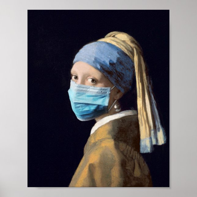 Girl with a pearl earring and face mask  poster (Front)