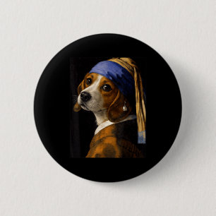 Girl with a pearl earring beagle funny dog meme 6 cm round badge