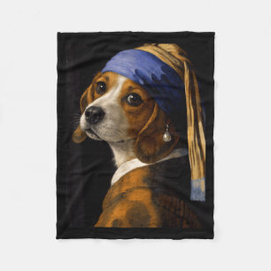 Girl with a pearl earring beagle funny dog meme fleece blanket