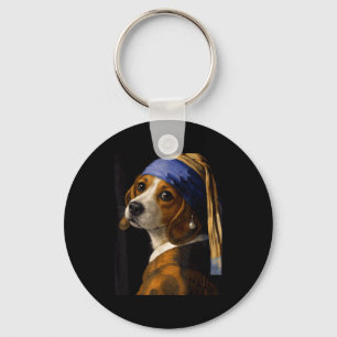 Girl with a pearl earring beagle funny dog meme key ring