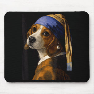 Girl with a pearl earring beagle funny dog meme mouse mat