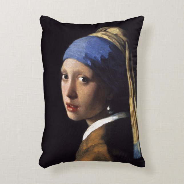 Girl With A Pearl Earring by Johannes Vermeer Decorative Cushion (Front(Vertical))
