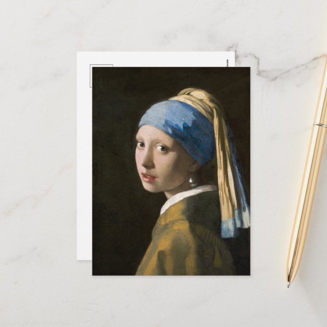 Girl with a Pearl Earring by Johannes Vermeer Holiday Postcard (Front/Back In Situ)