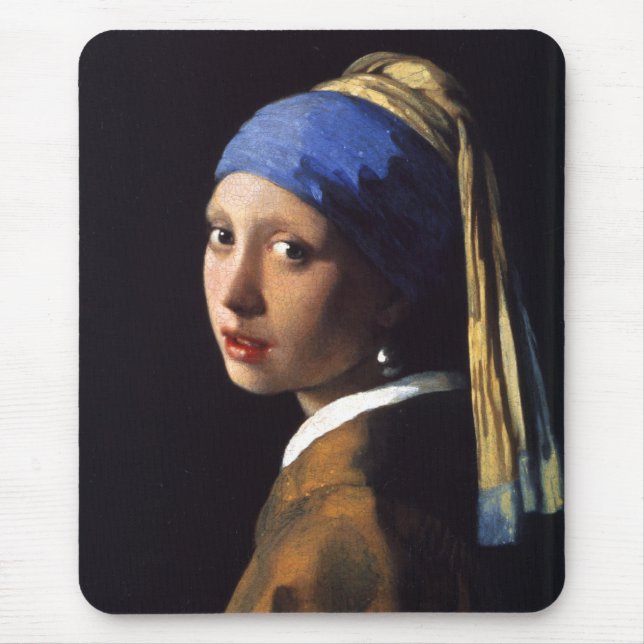 Girl with a pearl earring. By Johannes Vermeer Mouse Mat (Front)