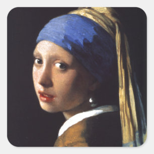 Girl with a Pearl Earring, by Vermeer Square Sticker