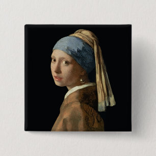 Girl with a Pearl Earring, c.1665-6 (oil on canvas 15 Cm Square Badge