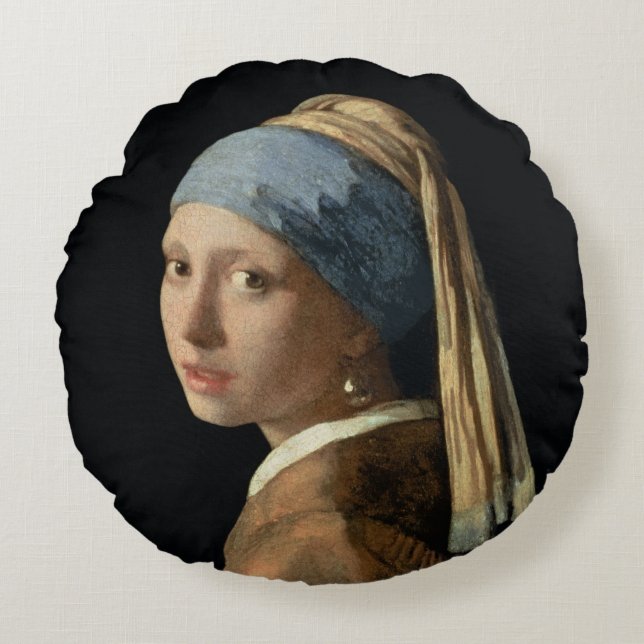 Girl with a Pearl Earring, c.1665-6 (oil on canvas Round Cushion (Front)