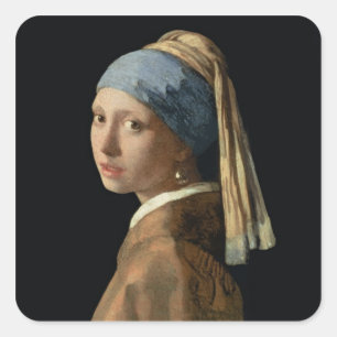 Girl with a Pearl Earring, c.1665-6 (oil on canvas Square Sticker