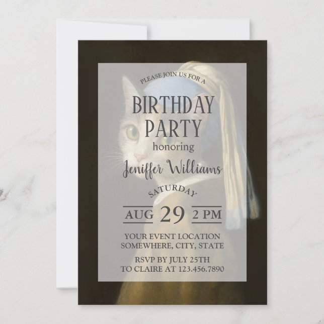 Girl with a Pearl Earring Cat     Invitation (Front)
