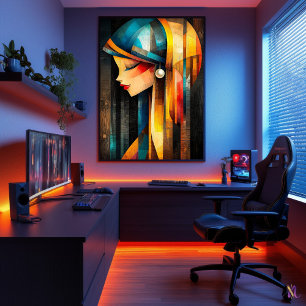 Girl with a Pearl Earring - Cubist Minimalist  Poster