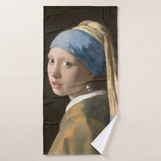 Girl with a Pearl Earring-Johannes Vermeer Art Bath Towel