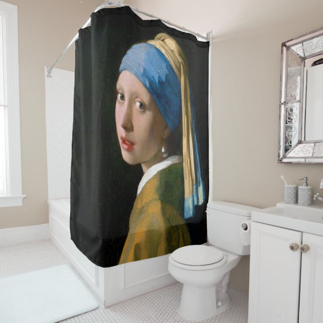 Girl with a Pearl Earring, Johannes Vermeer Shower Curtain (In Situ)