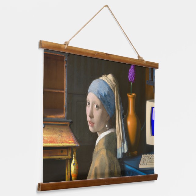 Girl with a Pearl Earring new rendering Poster Hanging Tapestry (Angled)