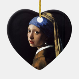 Girl with a Pearl Earring Painting by Vermeer Ceramic Tree Decoration