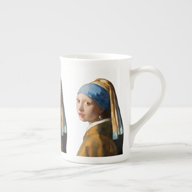 Girl with a Pearl Earring Portrait Painting Bone China Mug (Right)