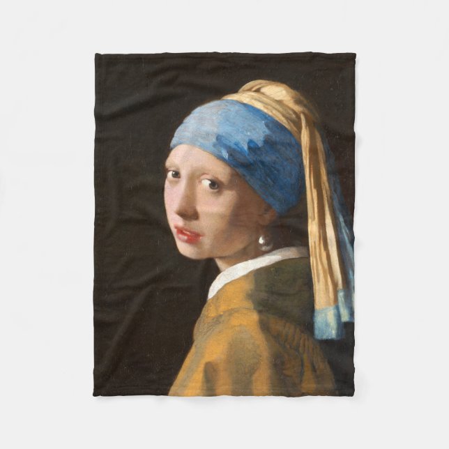 Girl with a Pearl Earring Portrait Painting Fleece Blanket (Front)