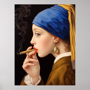 Girl with a Pearl Earring Smoking Funny Poster