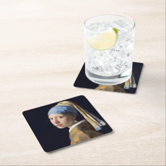 Girl with a Pearl Earring Square Paper Coaster