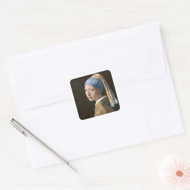 Girl with a pearl earring    square sticker (Envelope)