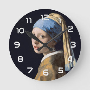 Girl with a Pearl Earring   Vintage Portrait Round Clock
