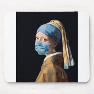 Girl with a Pearl Earring with Mask Mouse Mat
