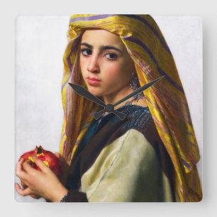 Girl with a Pomegranate by William Bouguereau Square Wall Clock