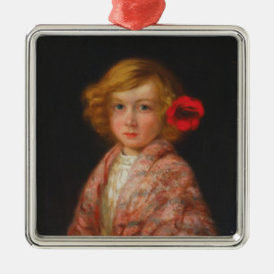Girl With a Red Flower in Her Hair Metal Tree Decoration