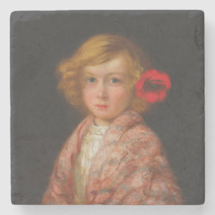 Girl With a Red Flower in Her Hair Stone Coaster