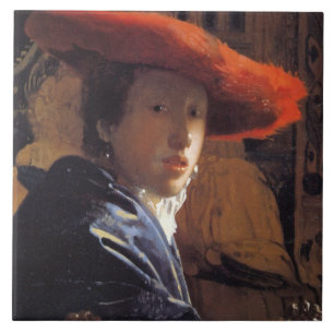 Girl with a Red Hat, c.1665 (oil on panel) Tile