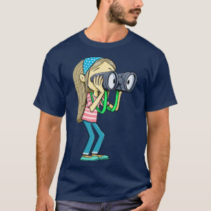 girl with a scarf in her hair looks carefully into T-Shirt