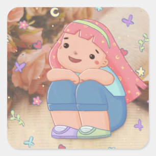 Girl with A Smile Illustration Square Sticker