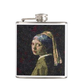 Girl With A Strawberry Earring Fine Art Spoof Hip Flask