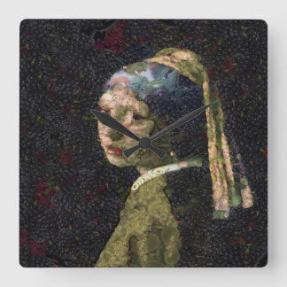 Girl With A Strawberry Earring Fine Art Spoof  Square Wall Clock